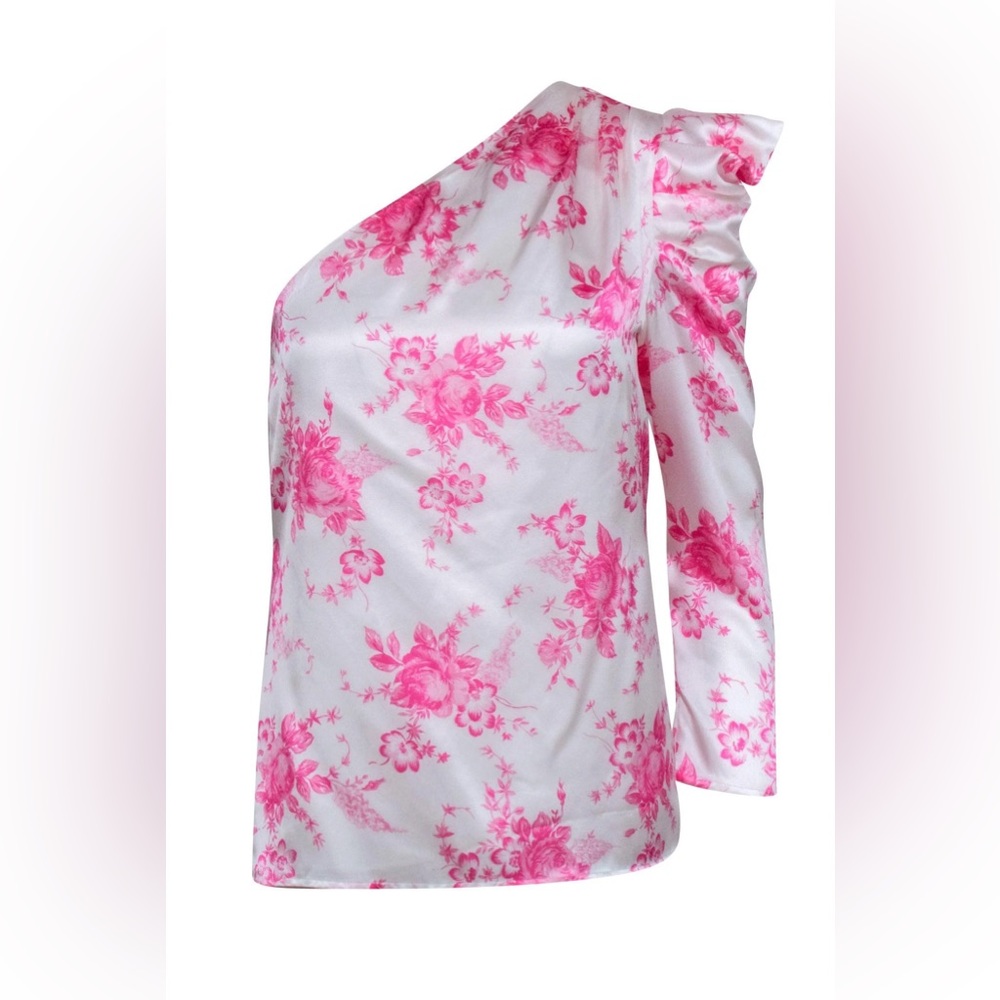 One-Shoulder Pink Floral Blouse